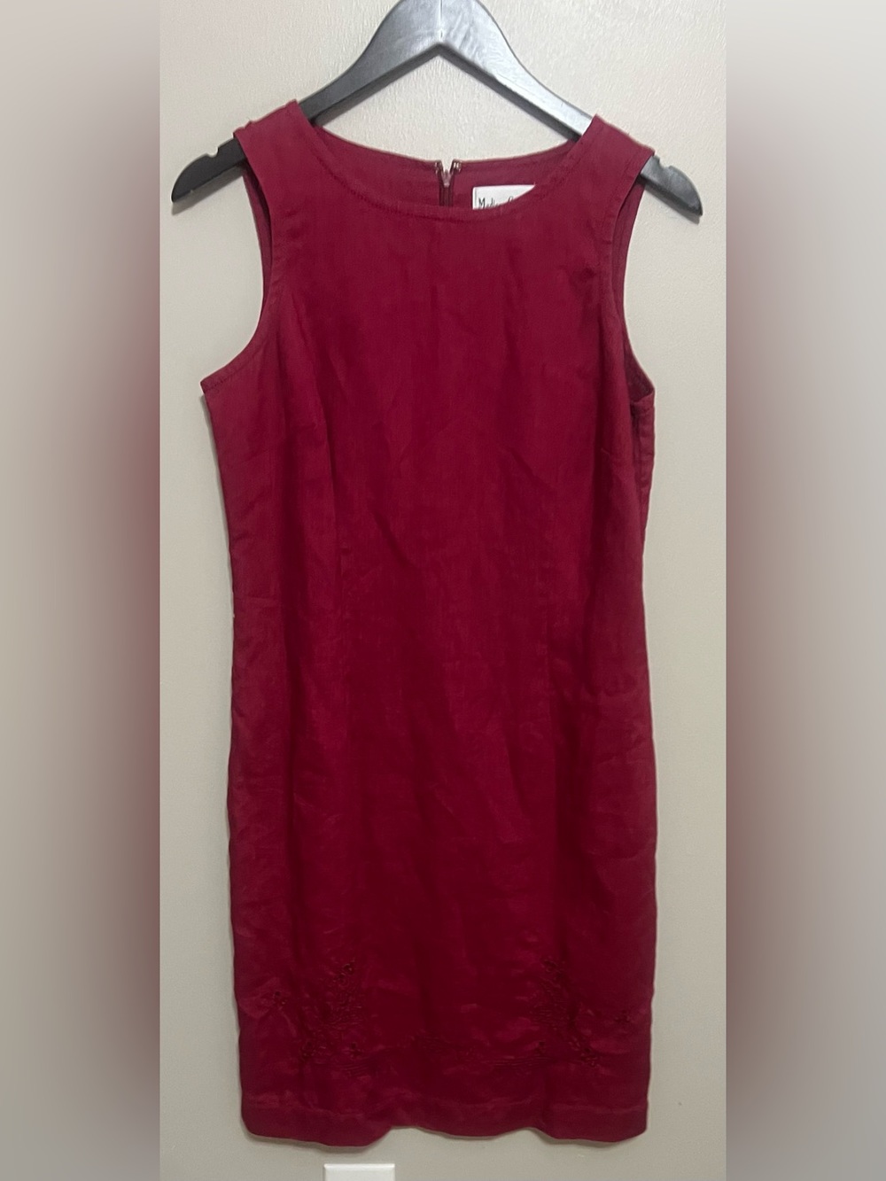 Madison Studio Linen Sleeveless Dress Floral Embroidery Fully Lined Size 8